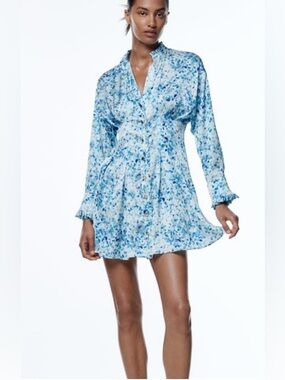 Zara Watercolor Printed Shirt Dress